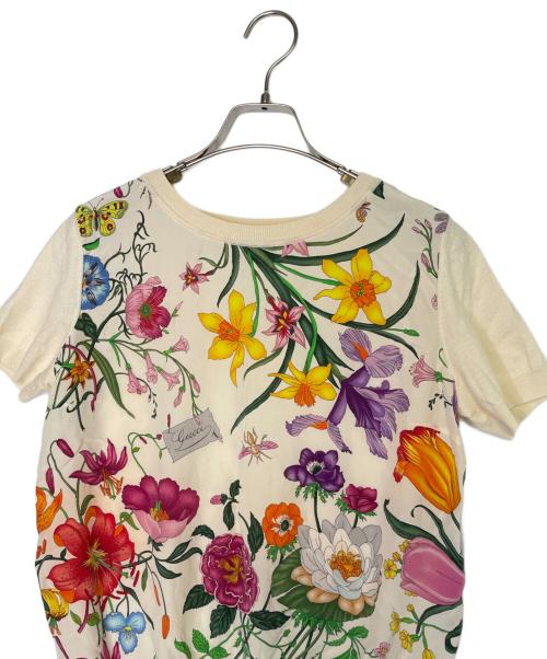 GUCCI（グッチ）GUCCI (グッチ) GUCCI グッチ フローラ 花柄 日本上陸50周年記念 シルク カシミヤ混 半袖ニット 360378 ベージュ サイズ:不明（M相当）の古着・服飾アイテム