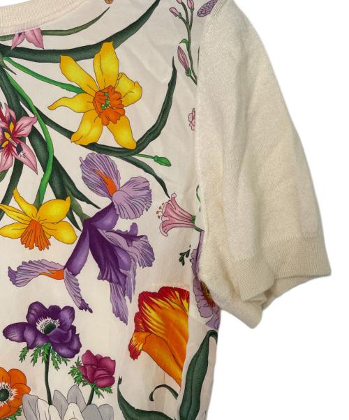 GUCCI（グッチ）GUCCI (グッチ) GUCCI グッチ フローラ 花柄 日本上陸50周年記念 シルク カシミヤ混 半袖ニット 360378 ベージュ サイズ:不明（M相当）の古着・服飾アイテム