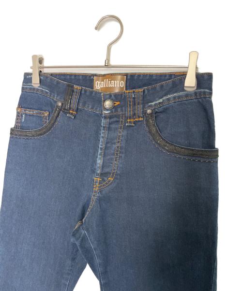 GALLIANO（ガリアーノ）GALLIANO (ガリアーノ) GALLIANO ガリアーノ チェック王冠gパッチワーク ストレッチ スキニー デニムパンツ ジーンズ インディゴ インディゴ サイズ:W30 L44の古着・服飾アイテム