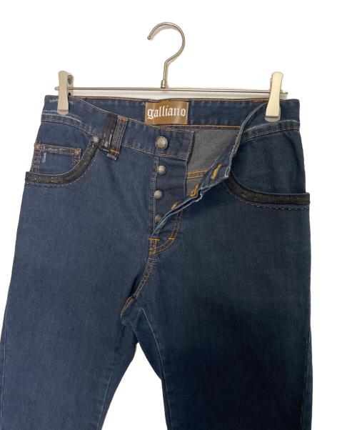 GALLIANO（ガリアーノ）GALLIANO (ガリアーノ) GALLIANO ガリアーノ チェック王冠gパッチワーク ストレッチ スキニー デニムパンツ ジーンズ インディゴ インディゴ サイズ:W30 L44の古着・服飾アイテム