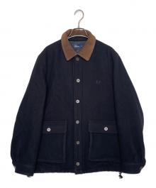 FRED PERRY（フレッドペリー）の古着「FRED PERRY フレッドペリー 2018AW LONG LINE JACKET ロングラインジャケット ウールコート ネイビー」｜ブラック×ブラウン