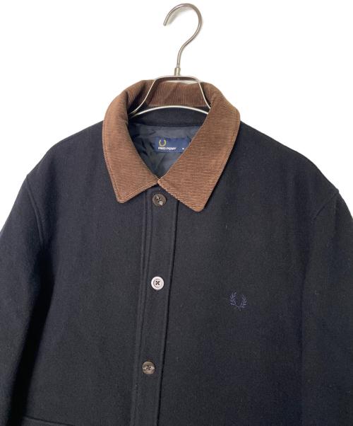FRED PERRY（フレッドペリー）FRED PERRY (フレッドペリー) FRED PERRY フレッドペリー 2018AW LONG LINE JACKET ロングラインジャケット ウールコート ネイビー ブラック×ブラウン サイズ:Mの古着・服飾アイテム