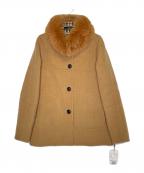 DAKSダックス）の古着「DAKS ダックス フォックスファー ウールショートコート 裏地ハウスチェック」｜ベージュ