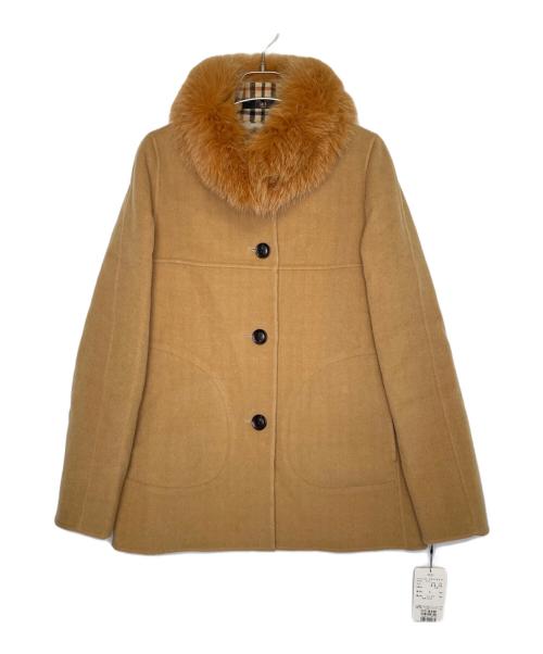 DAKS（ダックス）DAKS (ダックス) DAKS ダックス フォックスファー ウールショートコート 裏地ハウスチェック ベージュ サイズ:38の古着・服飾アイテム