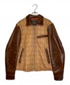 DEGNERデグナー）の古着「DEGNER デグナー Willie wears ウインドウペンチェック切替 ステッチワーク 牛革 レザージャケット」｜ブラウン