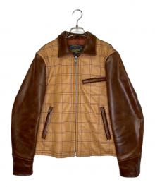 DEGNER（デグナー）の古着「DEGNER デグナー Willie wears ウインドウペンチェック切替 ステッチワーク 牛革 レザージャケット」｜ブラウン