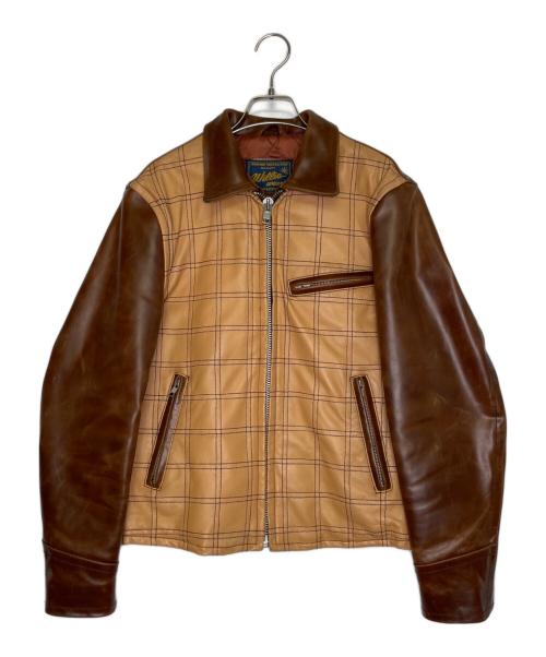 DEGNER（デグナー）DEGNER (デグナー) DEGNER デグナー Willie wears ウインドウペンチェック切替 ステッチワーク 牛革 レザージャケット ブラウン サイズ:40の古着・服飾アイテム