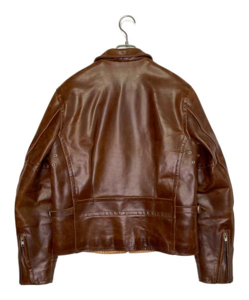 DEGNER（デグナー）DEGNER (デグナー) DEGNER デグナー Willie wears ウインドウペンチェック切替 ステッチワーク 牛革 レザージャケット ブラウン サイズ:40の古着・服飾アイテム