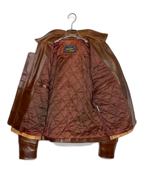 DEGNER（デグナー）DEGNER (デグナー) DEGNER デグナー Willie wears ウインドウペンチェック切替 ステッチワーク 牛革 レザージャケット ブラウン サイズ:40の古着・服飾アイテム