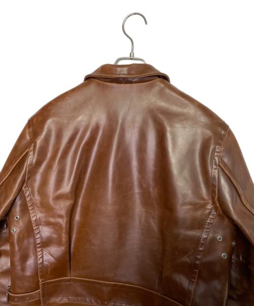 DEGNER（デグナー）DEGNER (デグナー) DEGNER デグナー Willie wears ウインドウペンチェック切替 ステッチワーク 牛革 レザージャケット ブラウン サイズ:40の古着・服飾アイテム