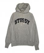 stussy×Champion REVERSE WEAVEステューシー×チャンピオン リバース ウィーブ）の古着「stussy ステューシー Champion チャンピオン World Tour ワールドツアー アーチロゴ リバースウィーブ パーカー」｜グレー