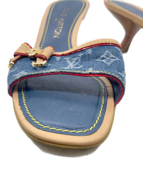 LOUIS VUITTON（ルイ ヴィトン）LOUIS VUITTON (ルイ ヴィトン) LOUIS VUITTON ルイ ヴィトン 2006SS モノグラムデニム ヒールミュール サンダル マーク・ジェイコブス期 ブルー×ベージュ サイズ:36 1/2の古着・服飾アイテム