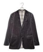 BURBERRY BLACK LABELバーバリーブラックレーベル）の古着「BURBERRY BLACK LABEL バーバリー ブラックレーベル ハウンドトゥース 千鳥柄 ベロア テーラードジャケット 裏地ブラックレーベルチェック 日本製」｜ブラック