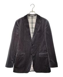 BURBERRY BLACK LABEL（バーバリーブラックレーベル）の古着「BURBERRY BLACK LABEL バーバリー ブラックレーベル ハウンドトゥース 千鳥柄 ベロア テーラードジャケット 裏地ブラックレーベルチェック 日本製」｜ブラック