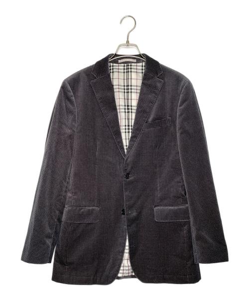 BURBERRY BLACK LABEL（バーバリーブラックレーベル）BURBERRY BLACK LABEL BURBERRY BLACK LABEL バーバリー ブラックレーベル ハウンドトゥース 千鳥柄 ベロア テーラードジャケット 裏地ブラックレーベルチェック 日本製 ブラック サイズ:Mの古着・服飾アイテム