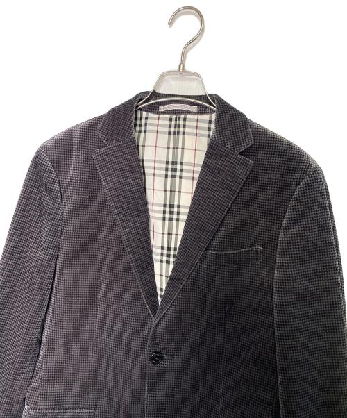 BURBERRY BLACK LABEL（バーバリーブラックレーベル）BURBERRY BLACK LABEL BURBERRY BLACK LABEL バーバリー ブラックレーベル ハウンドトゥース 千鳥柄 ベロア テーラードジャケット 裏地ブラックレーベルチェック 日本製 ブラック サイズ:Mの古着・服飾アイテム