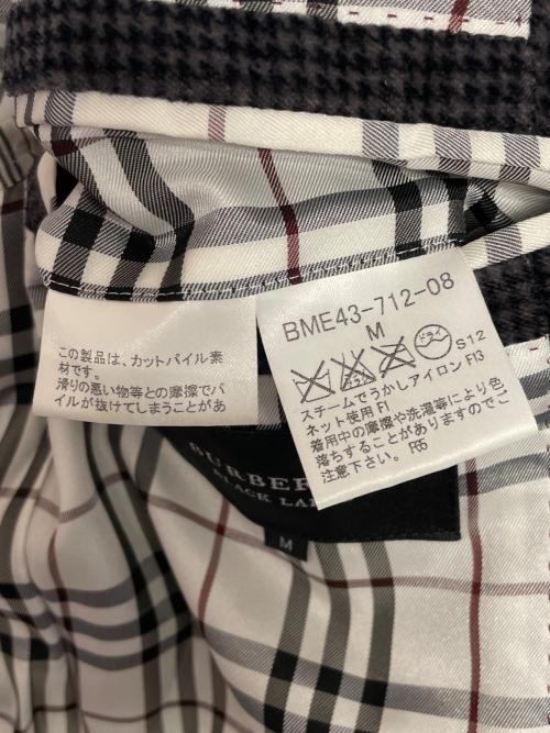 BURBERRY BLACK LABEL（バーバリーブラックレーベル）BURBERRY BLACK LABEL BURBERRY BLACK LABEL バーバリー ブラックレーベル ハウンドトゥース 千鳥柄 ベロア テーラードジャケット 裏地ブラックレーベルチェック 日本製 ブラック サイズ:Mの古着・服飾アイテム