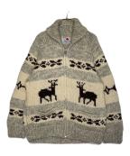 CANADIAN SWEATERカナディアンセーター）の古着「CANADIAN SWEATER カナディアンセーター カウチンセーター DEER & TREE トナカイ柄 手編み ハンドメイド アイボリー 厚手」｜ベージュ