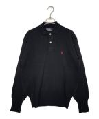 POLO RALPH LAURENポロ・ラルフローレン）の古着「POLO RALPH LAUREN ポロ ラルフローレン 90's ラムウール ポロニットセーター ブラック」｜ブラック