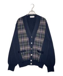 Burberry's（バーバリーズ）の古着「Burberry's REGD バーバリーズ 90年代 タータンチェック 切り替え カーディガン ネイビー」｜ネイビー×グリーン