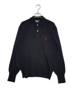 POLO RALPH LAURENポロ・ラルフローレン）の古着「POLO RALPH LAUREN ポロ ラルフローレン 90's ラムウール ポロセーター ブラック ナイガイ」｜ブラック