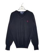 POLO RALPH LAURENポロ・ラルフローレン）の古着「POLO RALPH LAUREN ポロ ラルフローレン 90's ラムウール Vネックセーター ブラック」｜ブラック