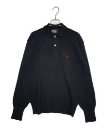 POLO RALPH LAUREN（ポロ・ラルフローレン）の古着「POLO RALPH LAUREN ポロ ラルフローレン 90's ラムウール ポロセーター ブラック ナイガイ」｜ブラック