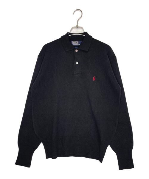 POLO RALPH LAUREN（ポロ・ラルフローレン）POLO RALPH LAUREN (ポロ・ラルフローレン) POLO RALPH LAUREN ポロ ラルフローレン 90's ラムウール ポロセーター ブラック ナイガイ ブラック サイズ:Mの古着・服飾アイテム