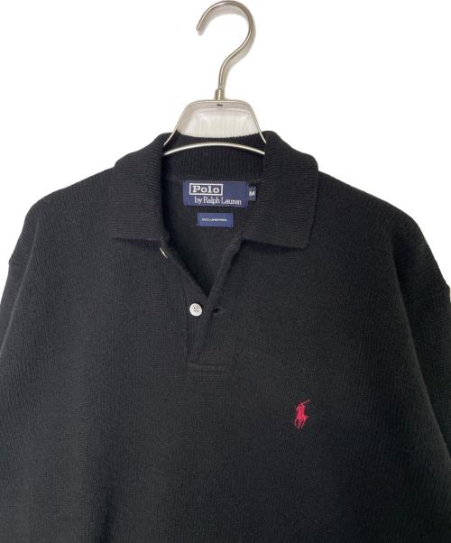 POLO RALPH LAUREN（ポロ・ラルフローレン）POLO RALPH LAUREN (ポロ・ラルフローレン) POLO RALPH LAUREN ポロ ラルフローレン 90's ラムウール ポロセーター ブラック ナイガイ ブラック サイズ:Mの古着・服飾アイテム