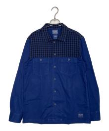 stussy（ステューシー）の古着「STUSSY ステューシー BURLY THREADS 00's バッファローチェック切り替え ワークシャツ 長袖シャツ 金タグ」｜ネイビー