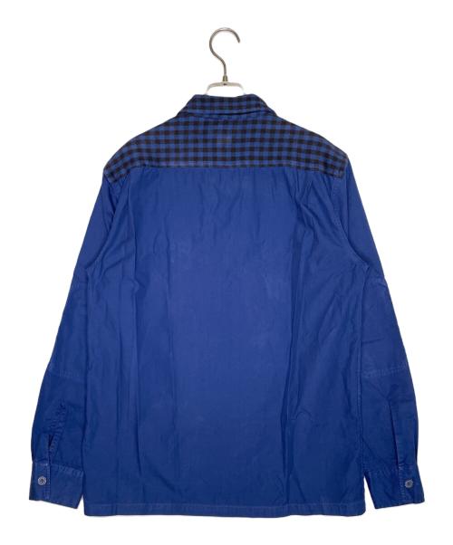 stussy（ステューシー）stussy (ステューシー) STUSSY ステューシー BURLY THREADS 00's バッファローチェック切り替え ワークシャツ 長袖シャツ 金タグ ネイビー サイズ:MEDIUMの古着・服飾アイテム