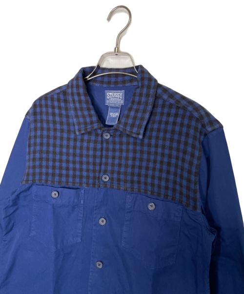 stussy（ステューシー）stussy (ステューシー) STUSSY ステューシー BURLY THREADS 00's バッファローチェック切り替え ワークシャツ 長袖シャツ 金タグ ネイビー サイズ:MEDIUMの古着・服飾アイテム