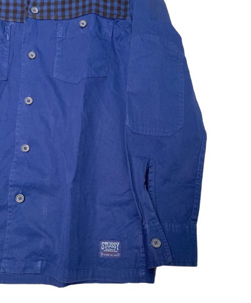 stussy（ステューシー）stussy (ステューシー) STUSSY ステューシー BURLY THREADS 00's バッファローチェック切り替え ワークシャツ 長袖シャツ 金タグ ネイビー サイズ:MEDIUMの古着・服飾アイテム