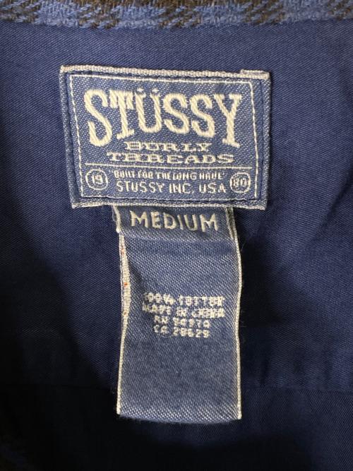 stussy（ステューシー）stussy (ステューシー) STUSSY ステューシー BURLY THREADS 00's バッファローチェック切り替え ワークシャツ 長袖シャツ 金タグ ネイビー サイズ:MEDIUMの古着・服飾アイテム
