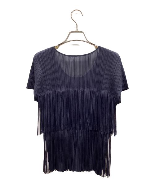 PLEATS PLEASE（プリーツプリーズ）PLEATS PLEASE (プリーツプリーズ) 半袖フリンジブラウス ネイビー サイズ:3の古着・服飾アイテム