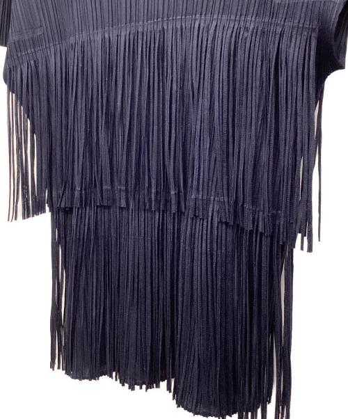 PLEATS PLEASE（プリーツプリーズ）PLEATS PLEASE (プリーツプリーズ) 半袖フリンジブラウス ネイビー サイズ:3の古着・服飾アイテム