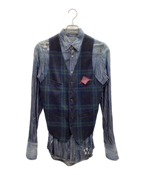 DSQUARED2（ディースクエアード）DSQUARED2 (ディースクエアード) ベストドッキングデニムシャツ インディゴ×ネイビー サイズ:44の古着・服飾アイテム