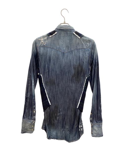 DSQUARED2（ディースクエアード）DSQUARED2 (ディースクエアード) ベストドッキングデニムシャツ インディゴ×ネイビー サイズ:44の古着・服飾アイテム