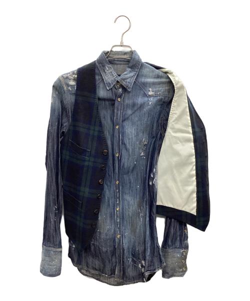 DSQUARED2（ディースクエアード）DSQUARED2 (ディースクエアード) ベストドッキングデニムシャツ インディゴ×ネイビー サイズ:44の古着・服飾アイテム