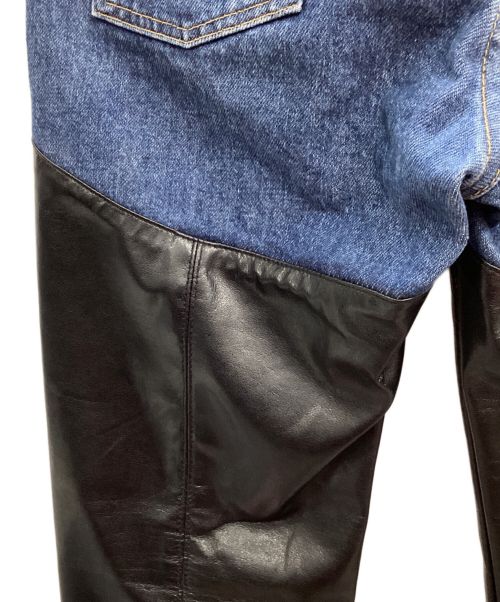 JOHN LAWRENCE SULLIVAN（ジョン ローレンス サリバン）JOHN LAWRENCE SULLIVAN (ジョン ローレンス サリバン) デニム ヴィーガンレザーパンツ インディゴ×ブラック サイズ:Sの古着・服飾アイテム
