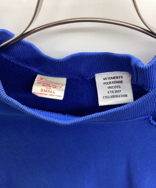 Champion REVERSE WEAVE（チャンピオン リバース ウィーブ）Champion REVERSE WEAVE (チャンピオン リバース ウィーブ) VETEMENTS (ヴェトモン) スウェット ブルー サイズ:Sの古着・服飾アイテム