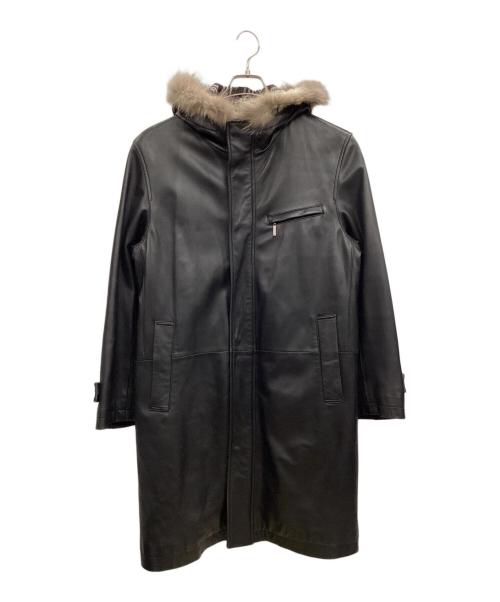 BURBERRY BLACK LABEL（バーバリーブラックレーベル）BURBERRY BLACK LABEL (バーバリーブラックレーベル) ファー付レザーコート ブラック サイズ:Mの古着・服飾アイテム
