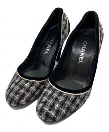CHANEL（シャネル）の古着「ツイードハイヒールパンプス」｜ブラック×ホワイト