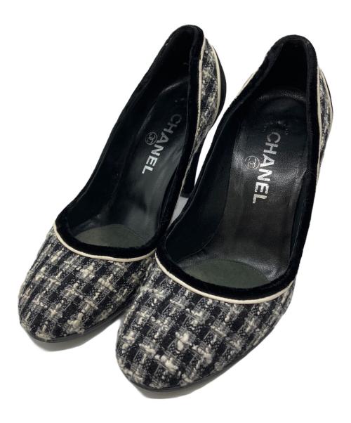 CHANEL（シャネル）CHANEL (シャネル) ツイードハイヒールパンプス ブラック×ホワイト サイズ:35　1/2の古着・服飾アイテム