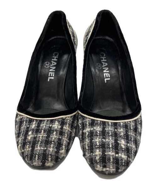 CHANEL（シャネル）CHANEL (シャネル) ツイードハイヒールパンプス ブラック×ホワイト サイズ:35　1/2の古着・服飾アイテム