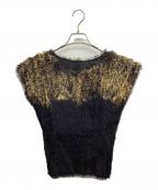 PLEATS PLEASEプリーツプリーズ）の古着「ノースリーブブラウス」｜ブラック×ベージュ