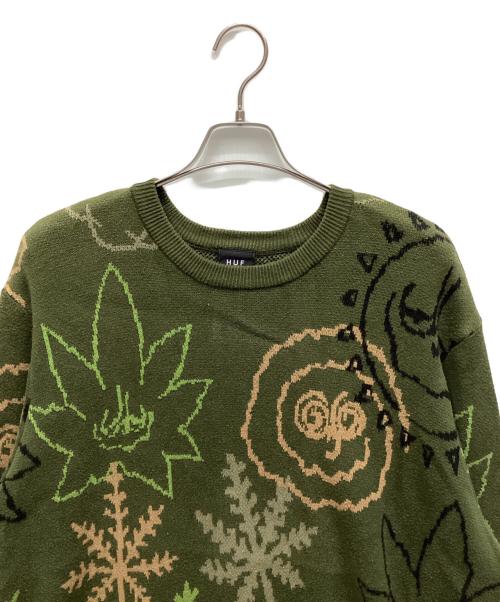 HUF（ハフ）HUF (ハフ) クルーネックニット グリーン サイズ:XLの古着・服飾アイテム