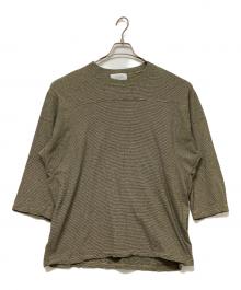 UNUSED（アンユーズド）の古着「Micro border football T-shirt」｜ベージュ×グリーン