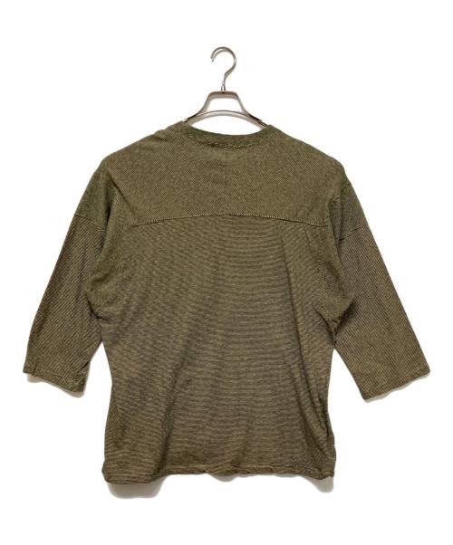 UNUSED（アンユーズド）UNUSED (アンユーズド) Micro border football T-shirt ベージュ×グリーン サイズ:3の古着・服飾アイテム