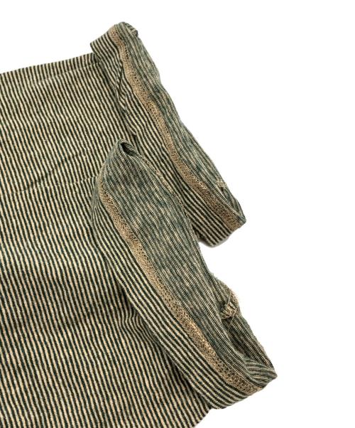 UNUSED（アンユーズド）UNUSED (アンユーズド) Micro border football T-shirt ベージュ×グリーン サイズ:3の古着・服飾アイテム